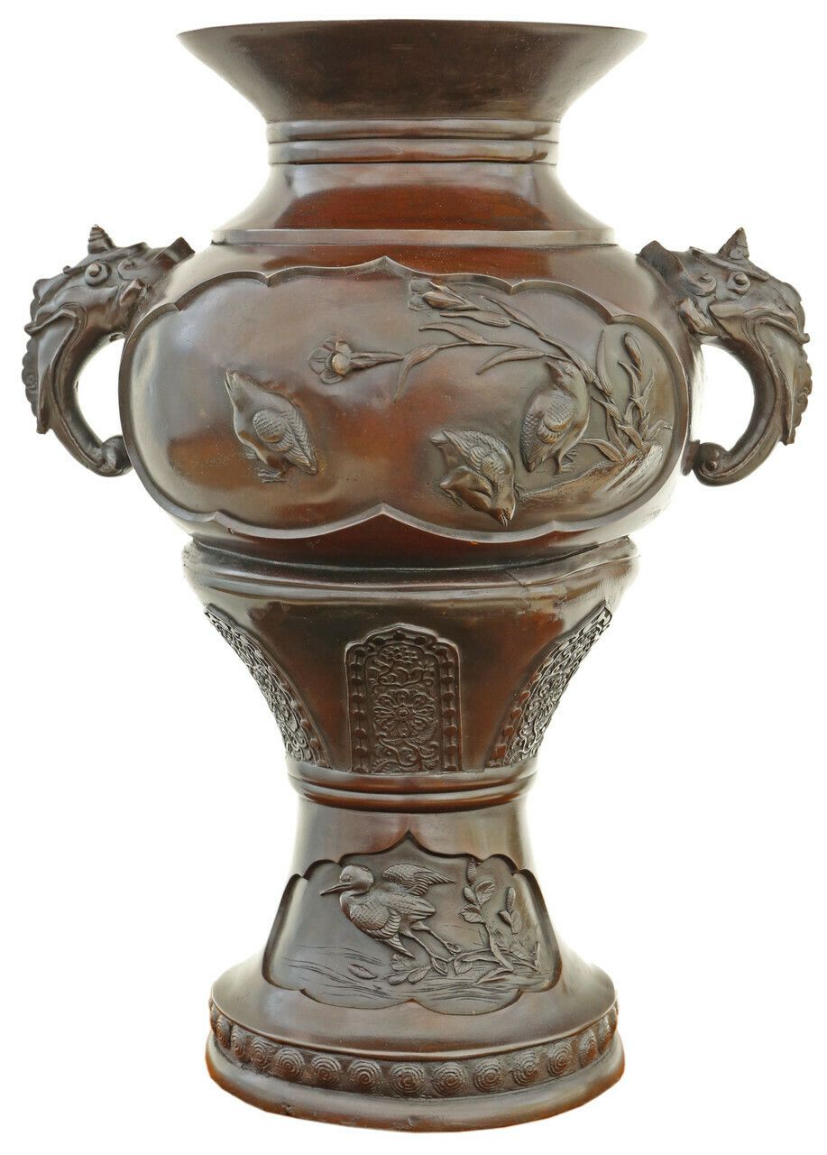 Antique Large 17" Fine Quality Japanese Oriental Bronze Urn Vase Meiji Period 19th Century photo furniture
