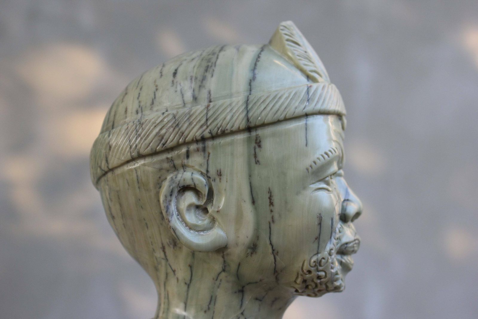 Marble Man Head Tribal Carved Statue Beautiful Male Face Collect Marble Figurine Gift Tabletop Decoration photo Art