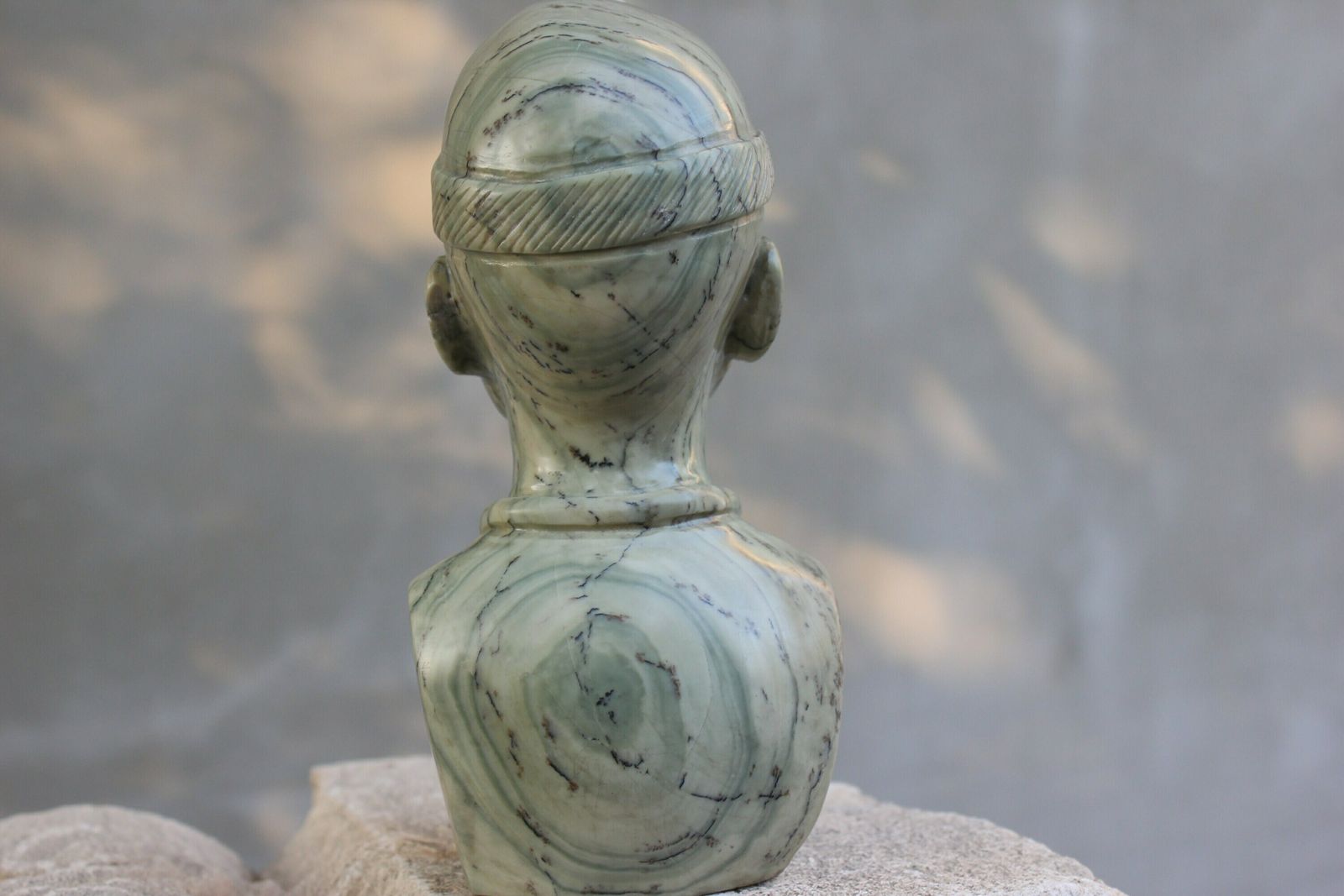 Marble Man Head Tribal Carved Statue Beautiful Male Face Collect Marble Figurine Gift Tabletop Decoration photo vinterior