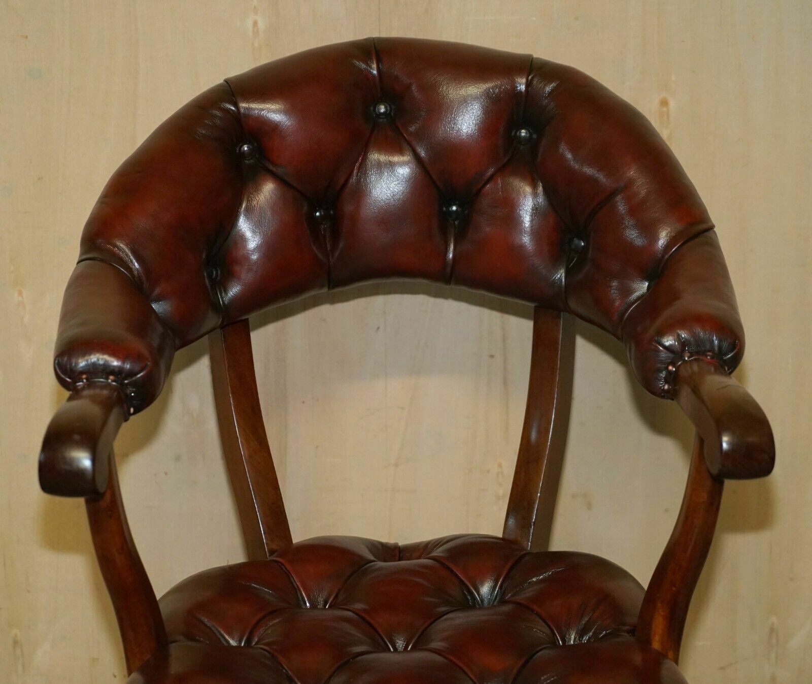 Antique Restored Leather William IV Mahogany Chesterfield Captains Armchair photo for sale