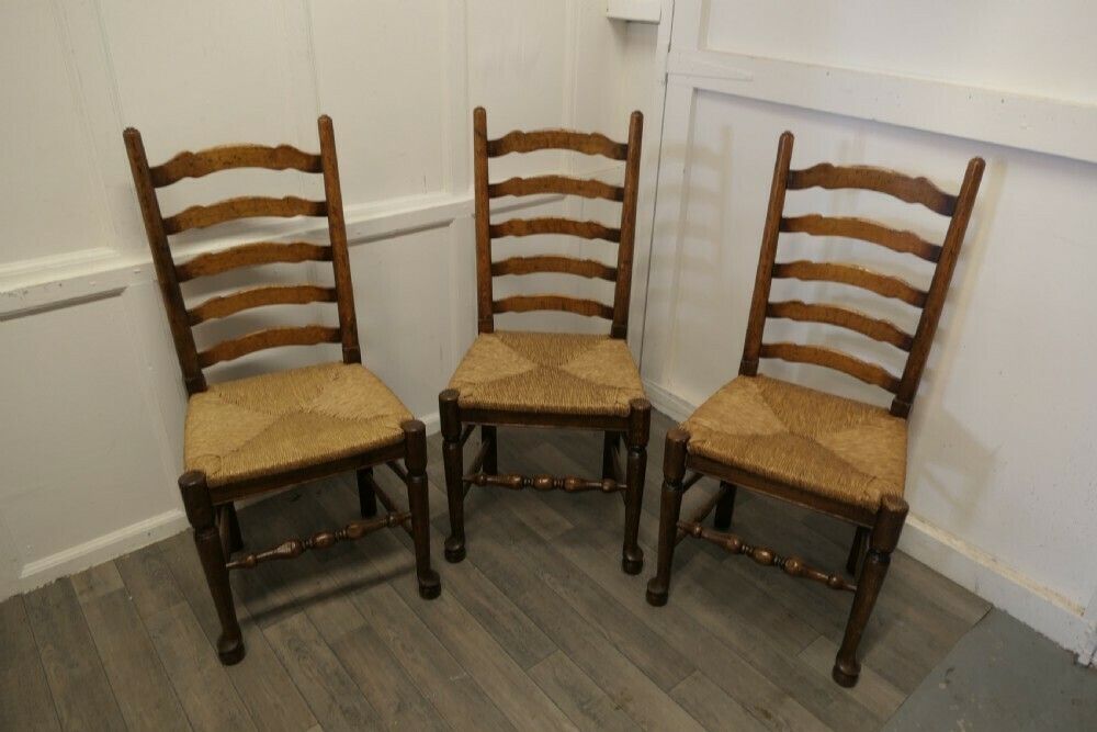 19th Century Set Of 3 Farmhouse Ladder Back Dining Chairs photo furniture
