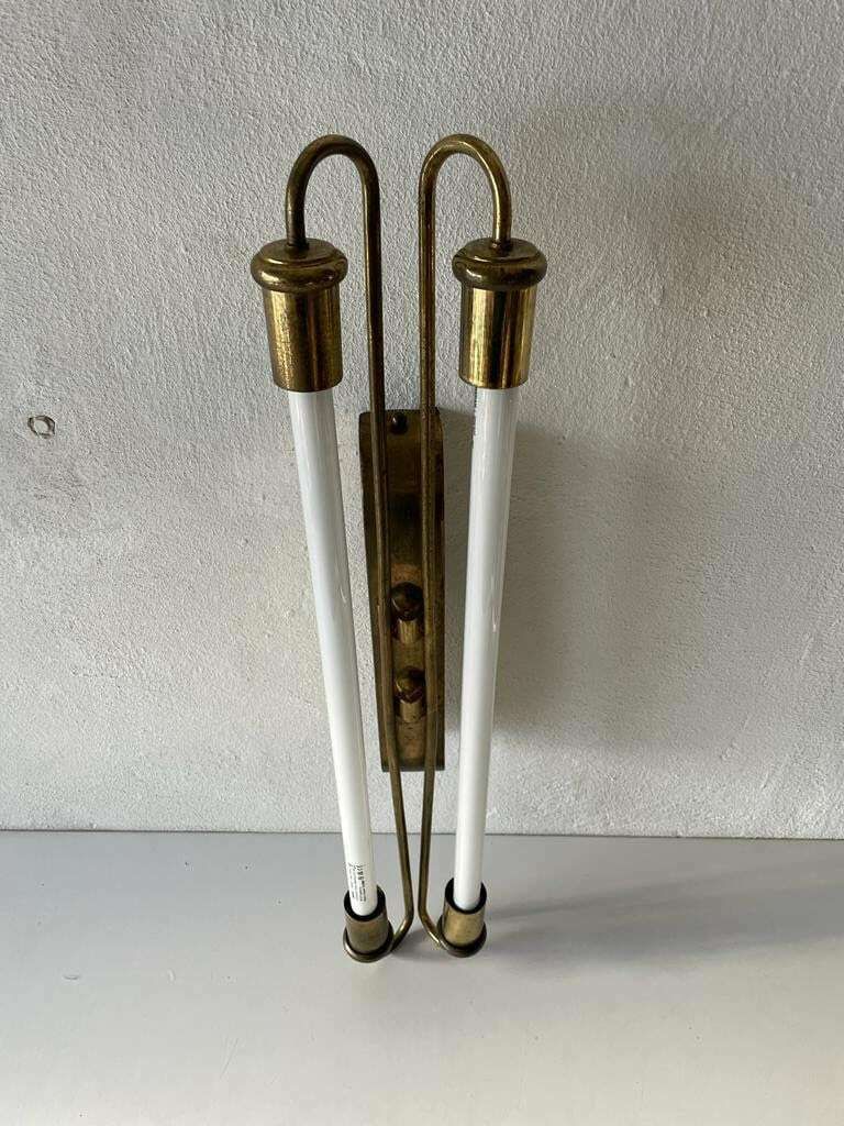 Art Deco Brass Industrial Cinema Sconce With Two Fluorescent Tubes, 1930s, Germany photo 3064.04