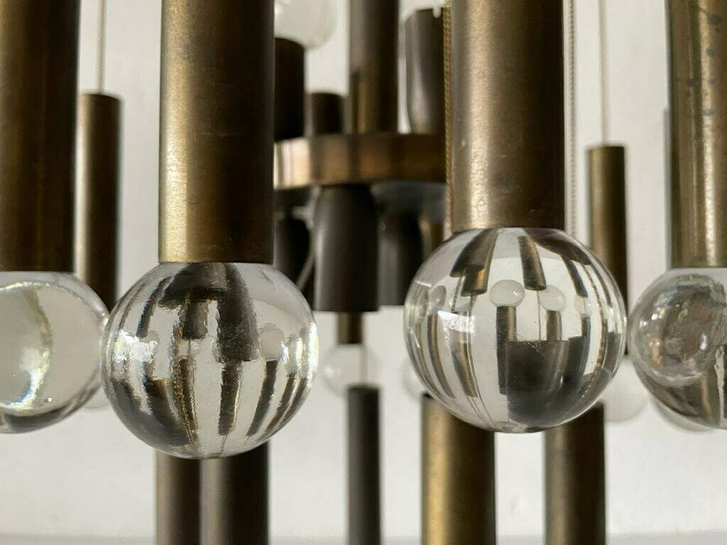 Exceptional Multiple Tubes With Glass Balls Italian Design Brass Chandelier, 1960s, Italy photo vintage