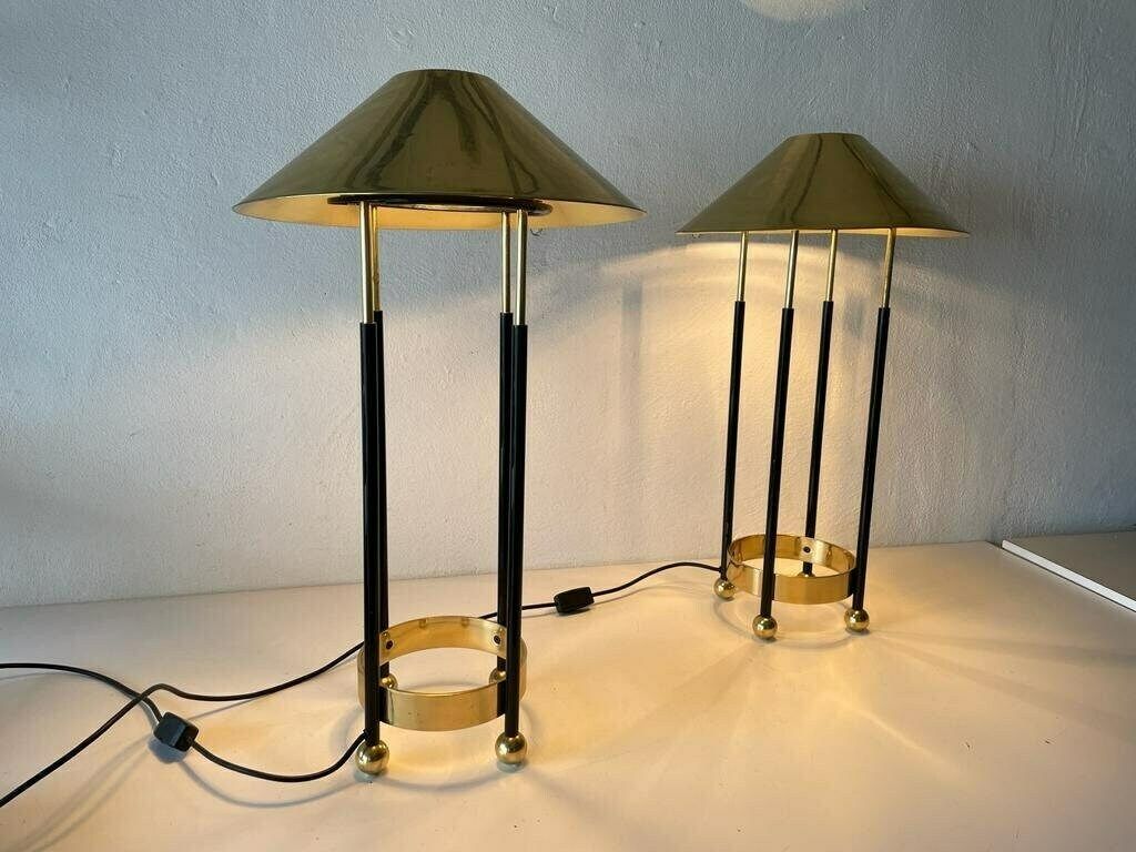 Mid Century Modern Brass Shade Atomic Body Elegant Pair Of Xxl Table Lamps, 1980s, Germany