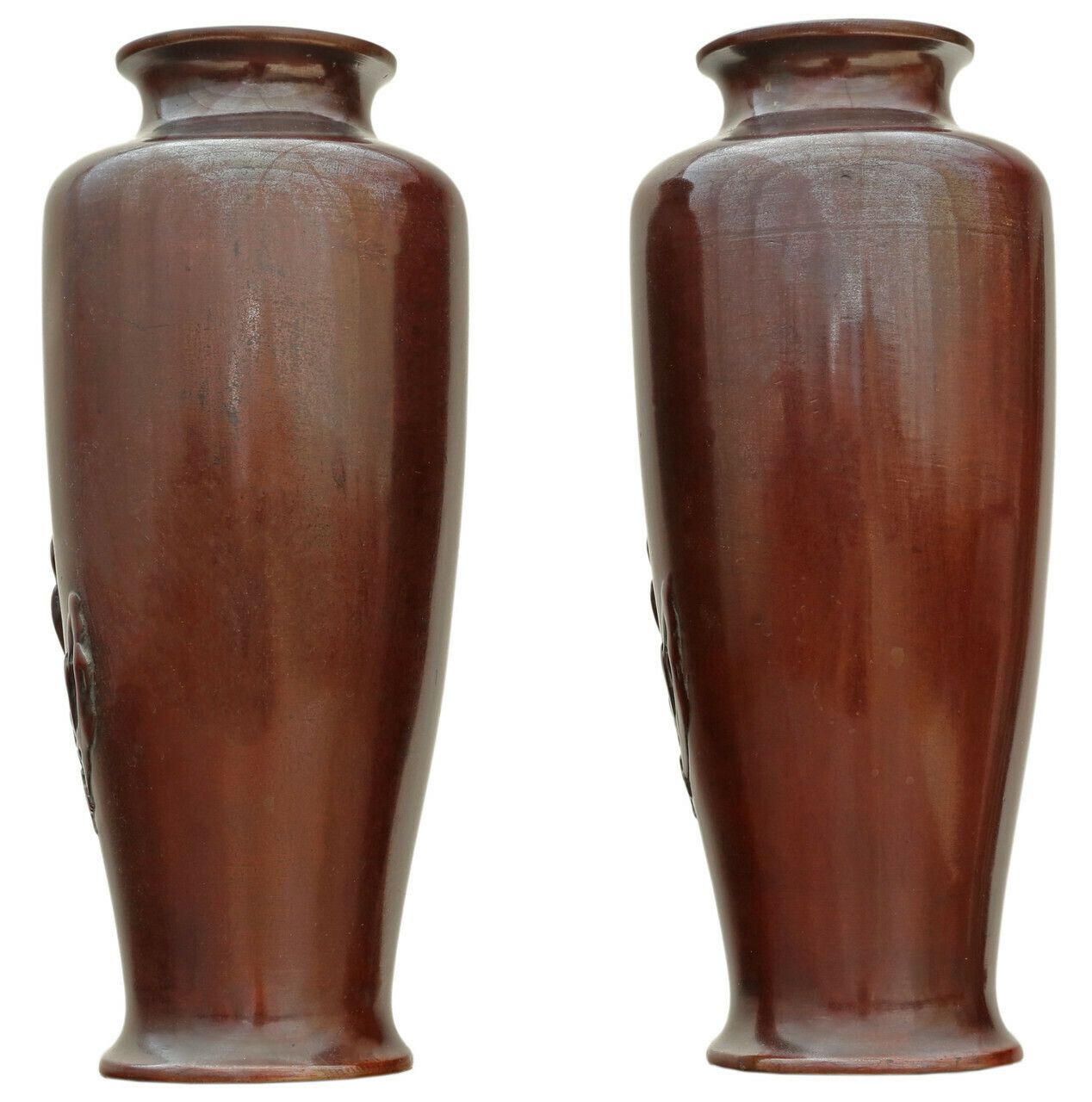 Antique Fine Quality Japanese Meiji Period Pair Of Bronze Vases C1910 photo for sale