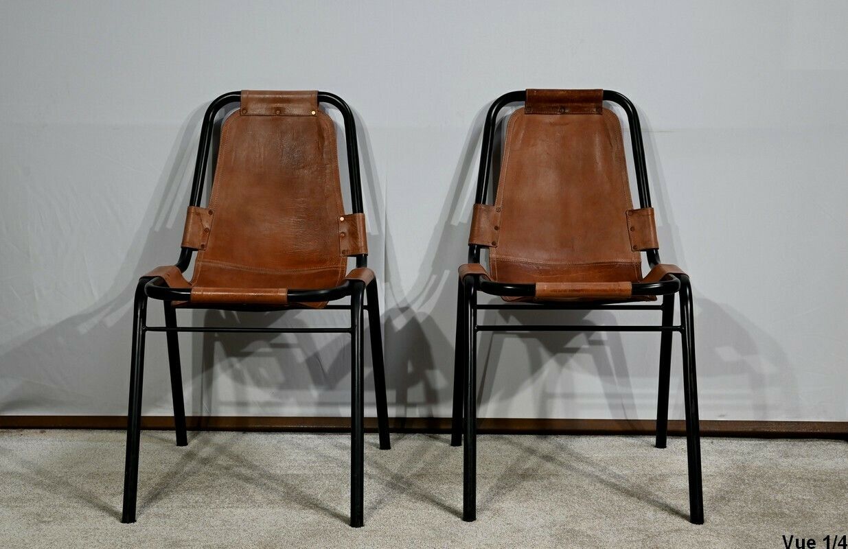 Pair Of Metal And Leather Chairs, After C. Perriand For Les Arcs – 1960 photo 2102.23