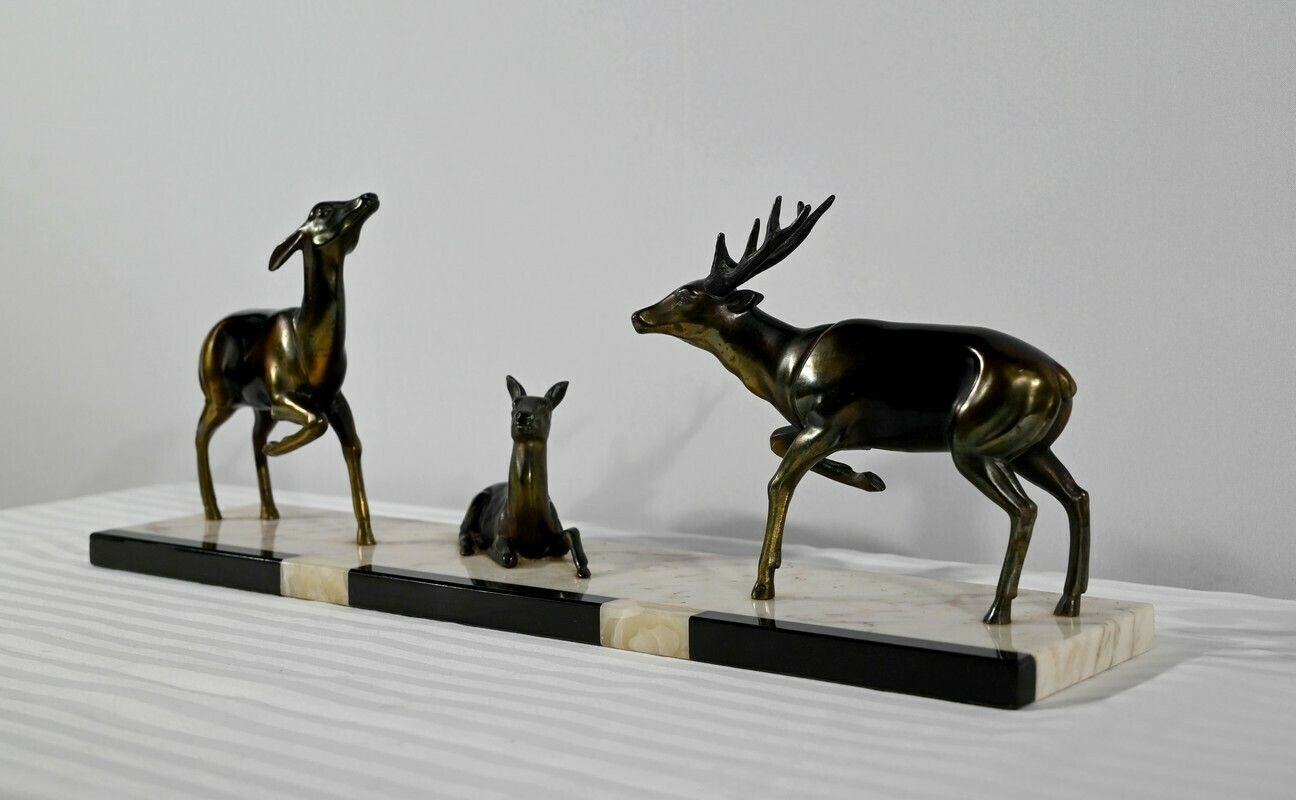Stag, Doe And Fawn Group In Spelter – Early 20th Century photo for sale