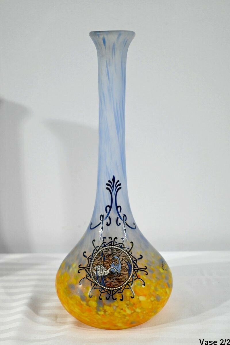Home Decor Pair Of Glass Paste Vases, Signed Legras – Late 19th Century photo