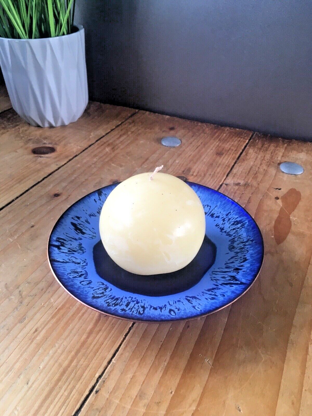 Mid Century Modern Fischland 60s Enamel Eyeball Dish Spike Candle Holder Vintage