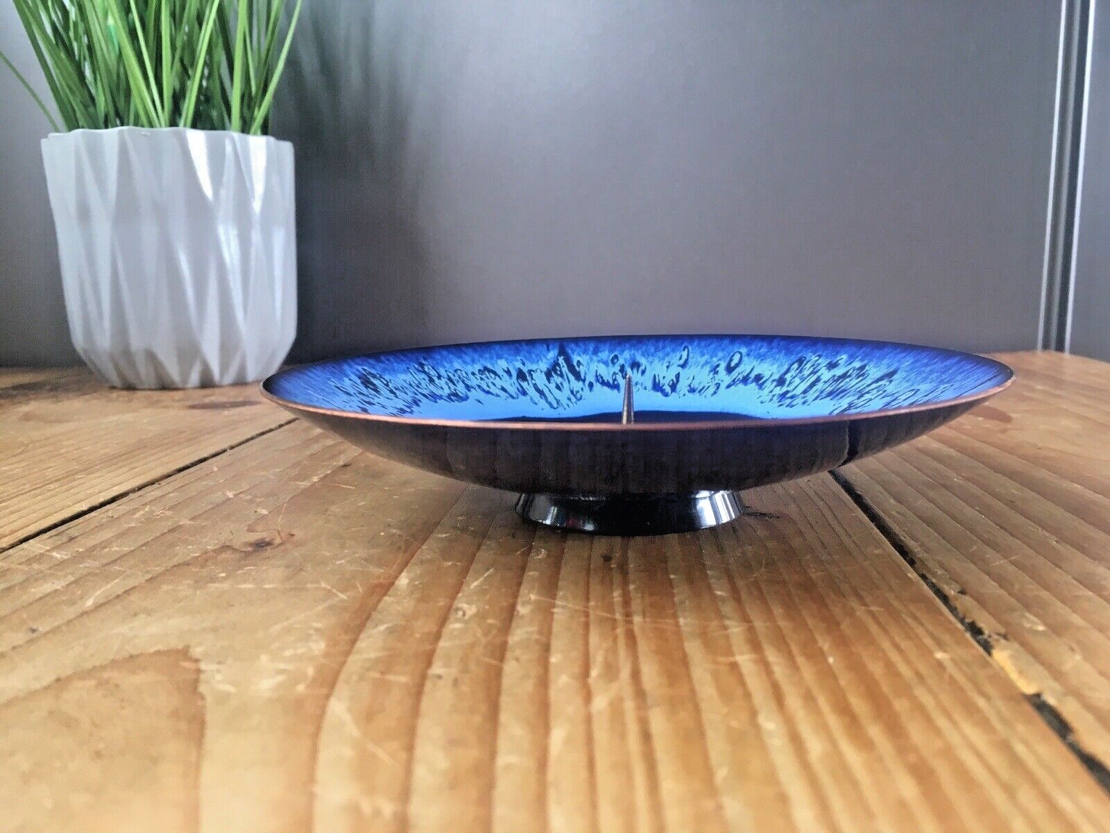Mid Century Modern Fischland 60s Enamel Eyeball Dish Spike Candle Holder Vintage photo for sale