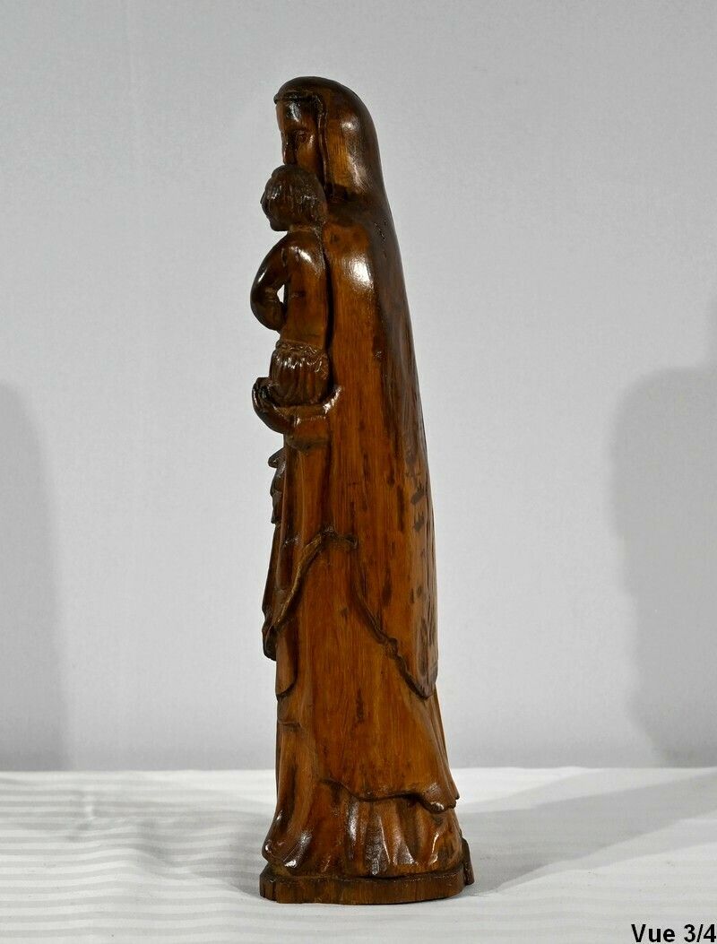 photo for sale Sculpture In Olive Wood "Madonna And Child"   Late 19th Century