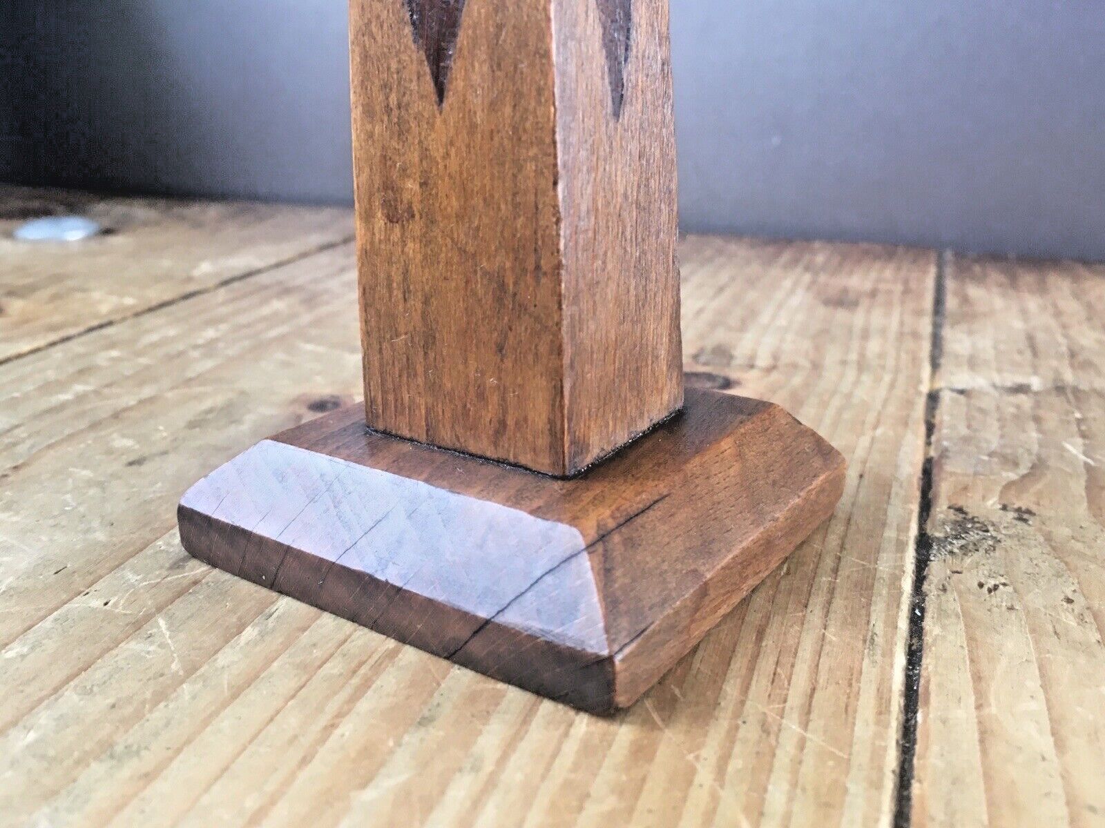 Home Decor Pair Of Antique Art Deco Inlaid Geometric Oak Wood Candlesticks Candle Holders photo