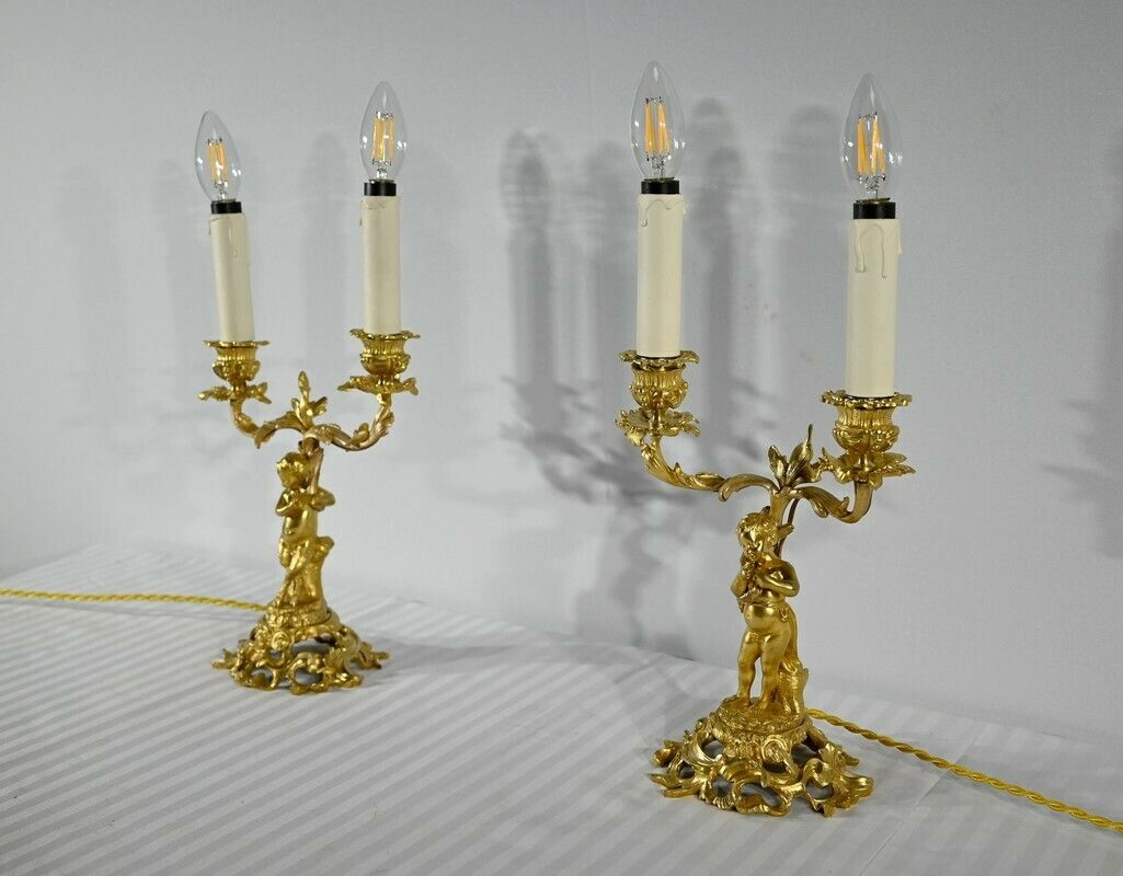 Pair Of Gilt Bronze Candlesticks   Late 19th Century photo Home Decor