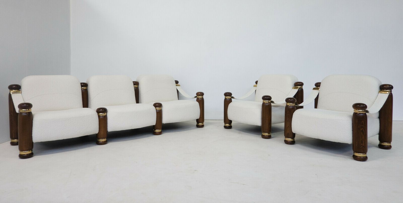 Pair Of Italian Mid Century Boucle Armchairs photo vintage