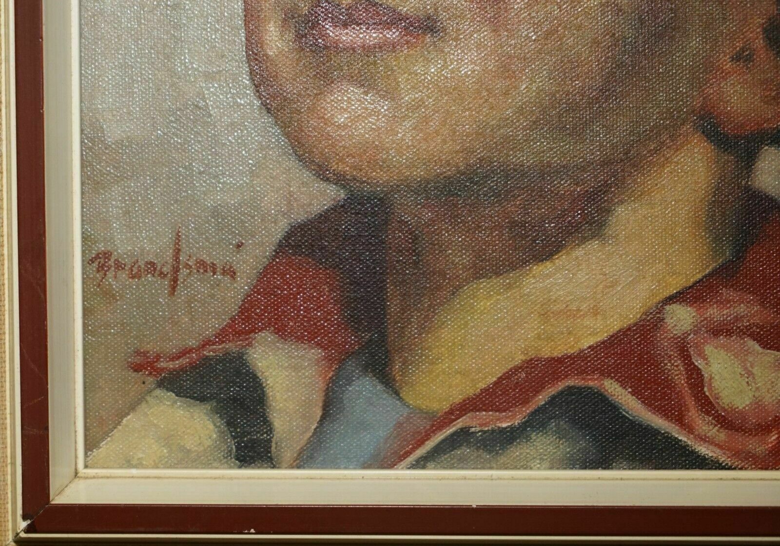 750.0 Antique Signed Brandsma Belgium Oil On Canvas Painting Of Young Boy Part Set photo