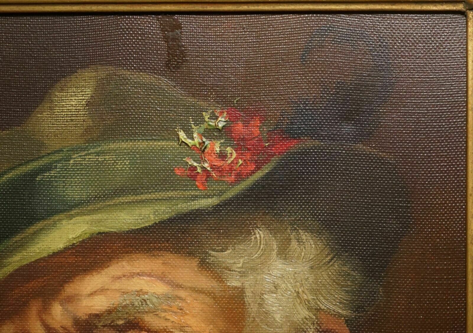 Antique Signed Dutch Oil On Canvas Painting Of Old Man Man With Grey Hair & Cap photo vinterior
