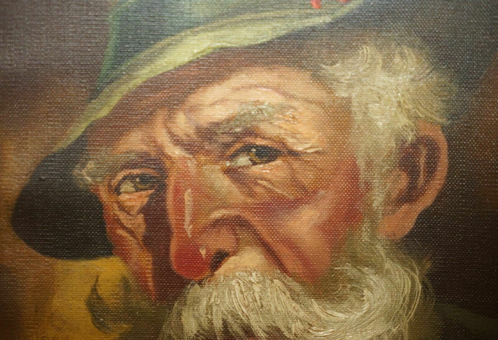 Art Antique Signed Dutch Oil On Canvas Painting Of Old Man Man With Grey Hair & Cap photo