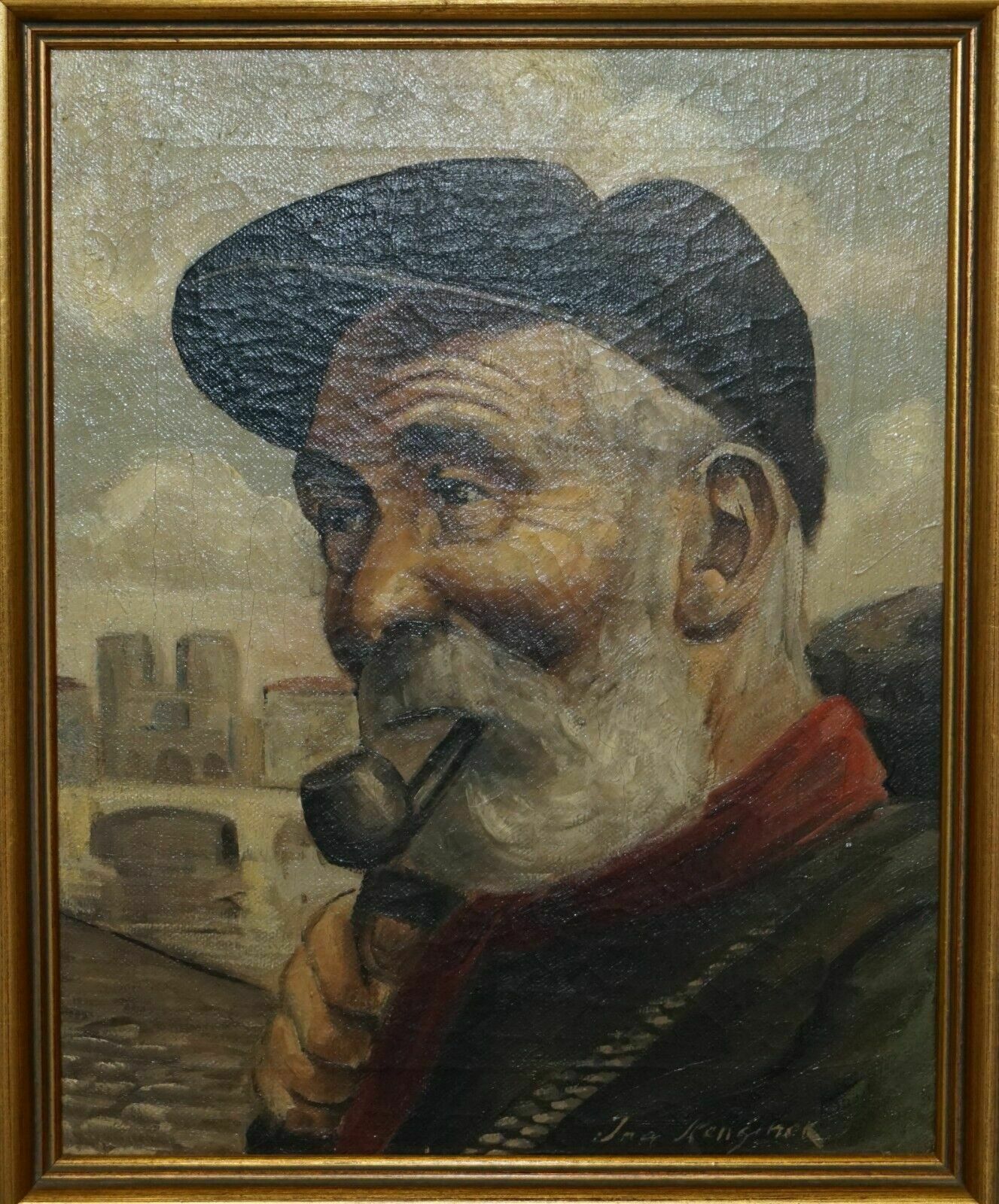 Jma Kensinck Signed Dutch Oil On Canvas Painting Of Old Man Smoking A Pipe photo furniture