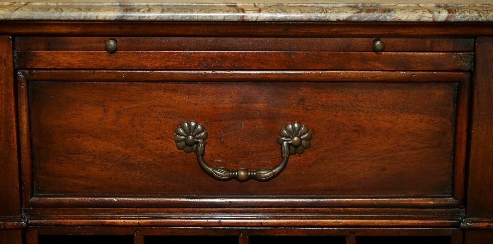 Marble Topped Side Table With Wine Bottle Holders For 20 Bottles & Serving Tray photo vintage