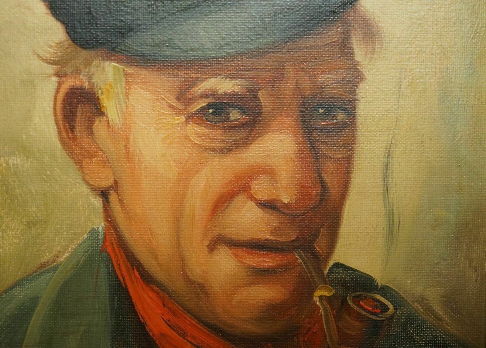 Art Antique Signed Dutch Oil On Canvas Painting Of Old Man Fisherman Smoking A Pipe photo