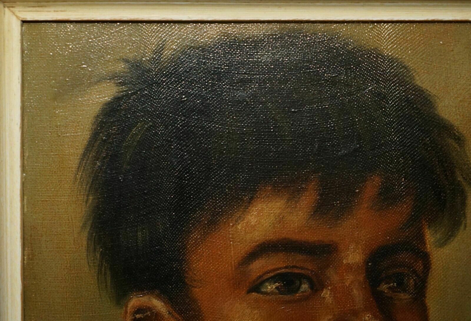 Antique Signed Janson Belgium Oil On Canvas Painting Of Young Boy Smoking photo vinterior
