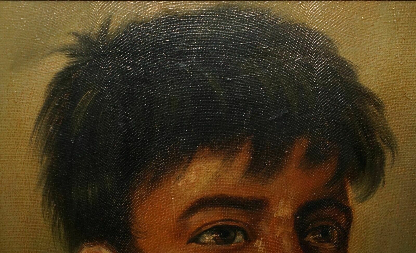 photo for sale Antique Signed Janson Belgium Oil On Canvas Painting Of Young Boy Smoking