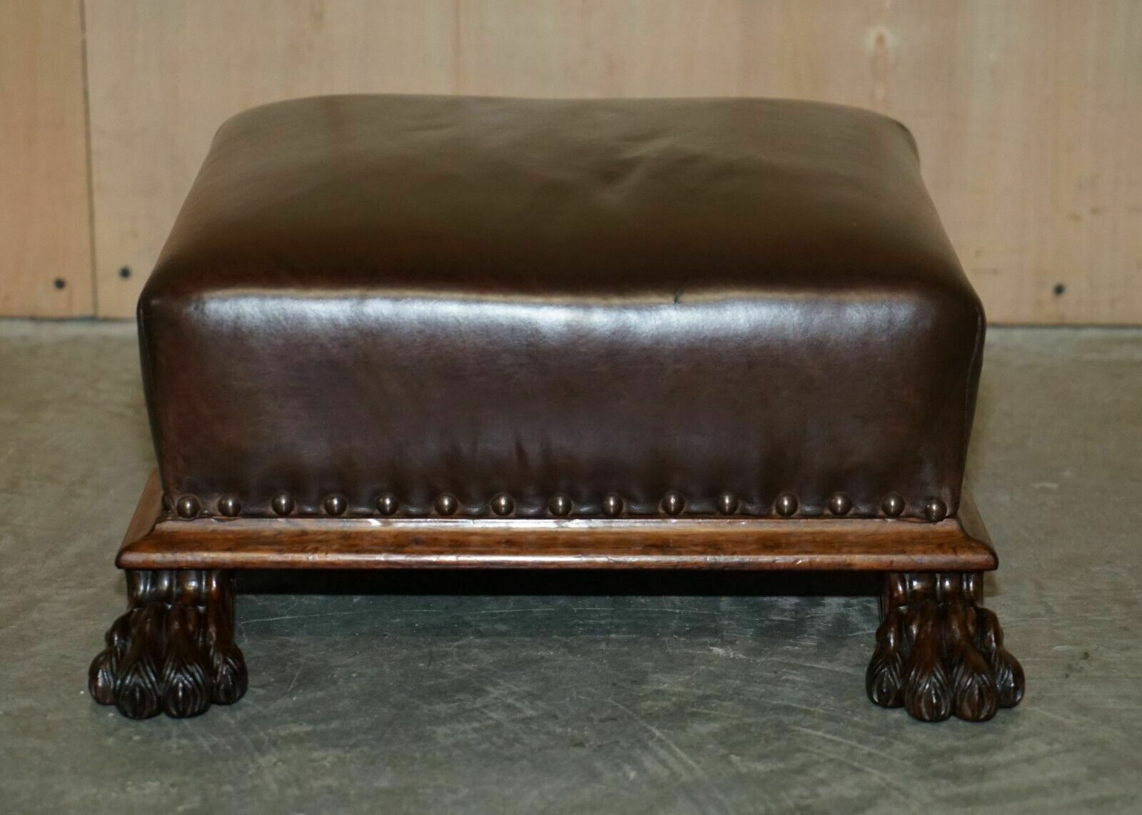 Antique Regency Circa 1815 Brown Leather Rosewood Lion's Hairy Paw Footstool photo furniture