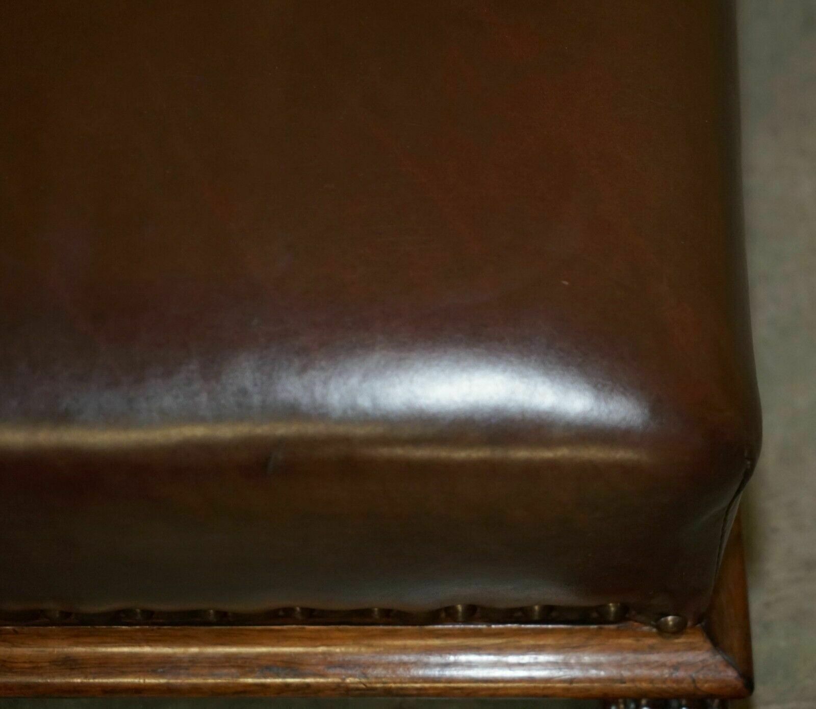 photo vintage Antique Regency Circa 1815 Brown Leather Rosewood Lion's Hairy Paw Footstool