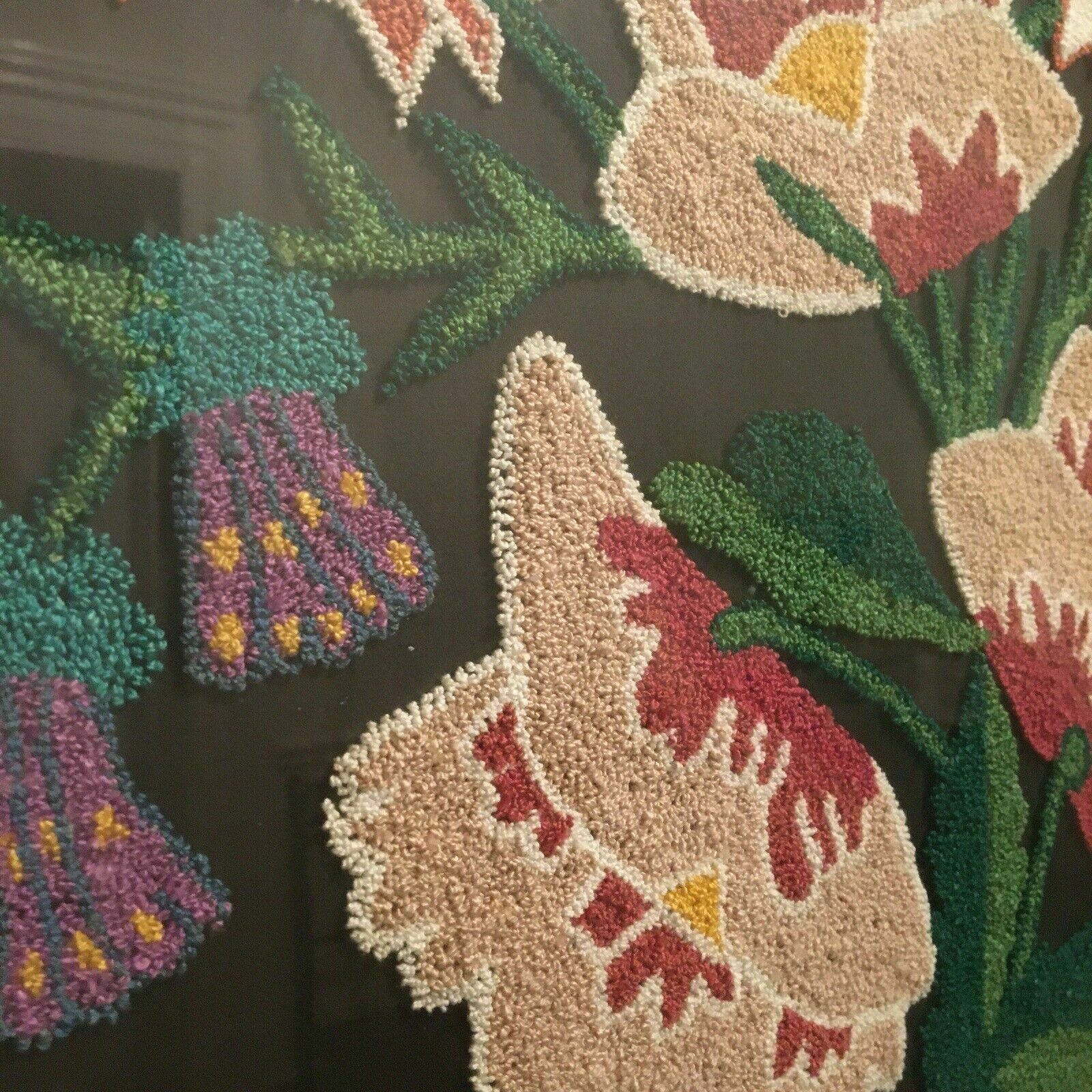 photo buy Xl Large Wonderful Vintage Framed Floral Flowers Embroidery Nouveau 70s Revival