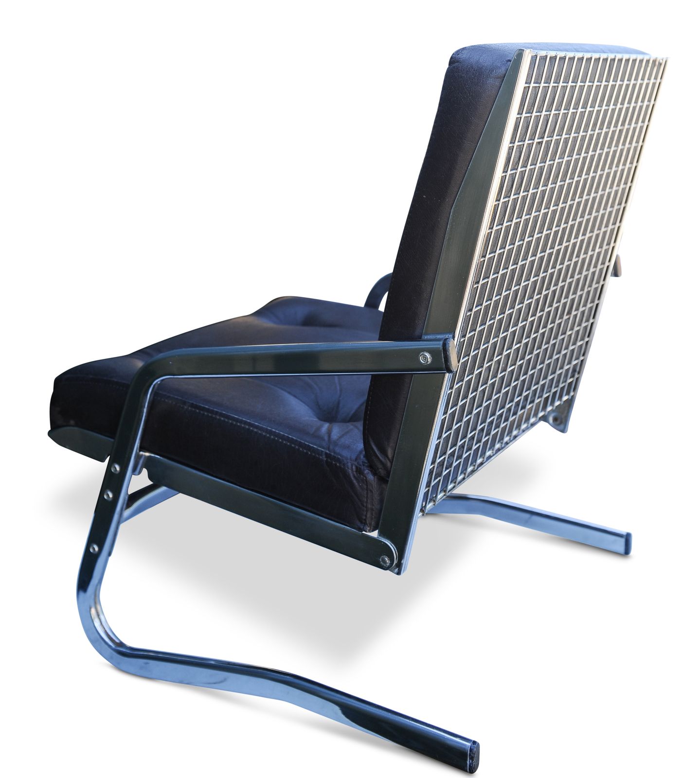 Tubular Chrome Framed Cantilever Chair With An Adjustable Reclining Backrest With Brown Upholstered Buttoned Back And Seat By Pierson Of France Ol photo furniture