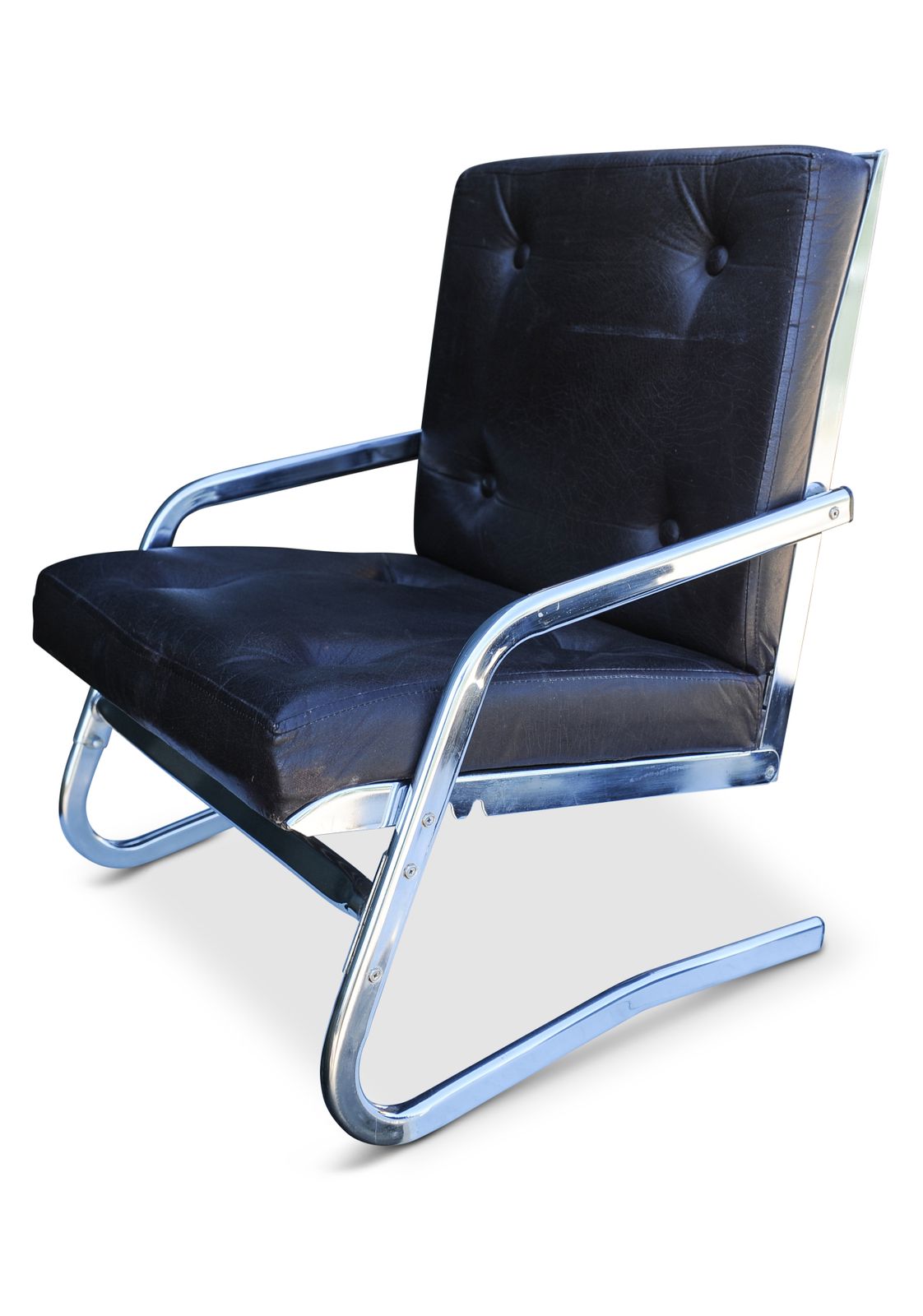 Tubular Chrome Framed Cantilever Chair With An Adjustable Reclining Backrest With Brown Upholstered Buttoned Back And Seat By Pierson Of France Ol photo 2650.0
