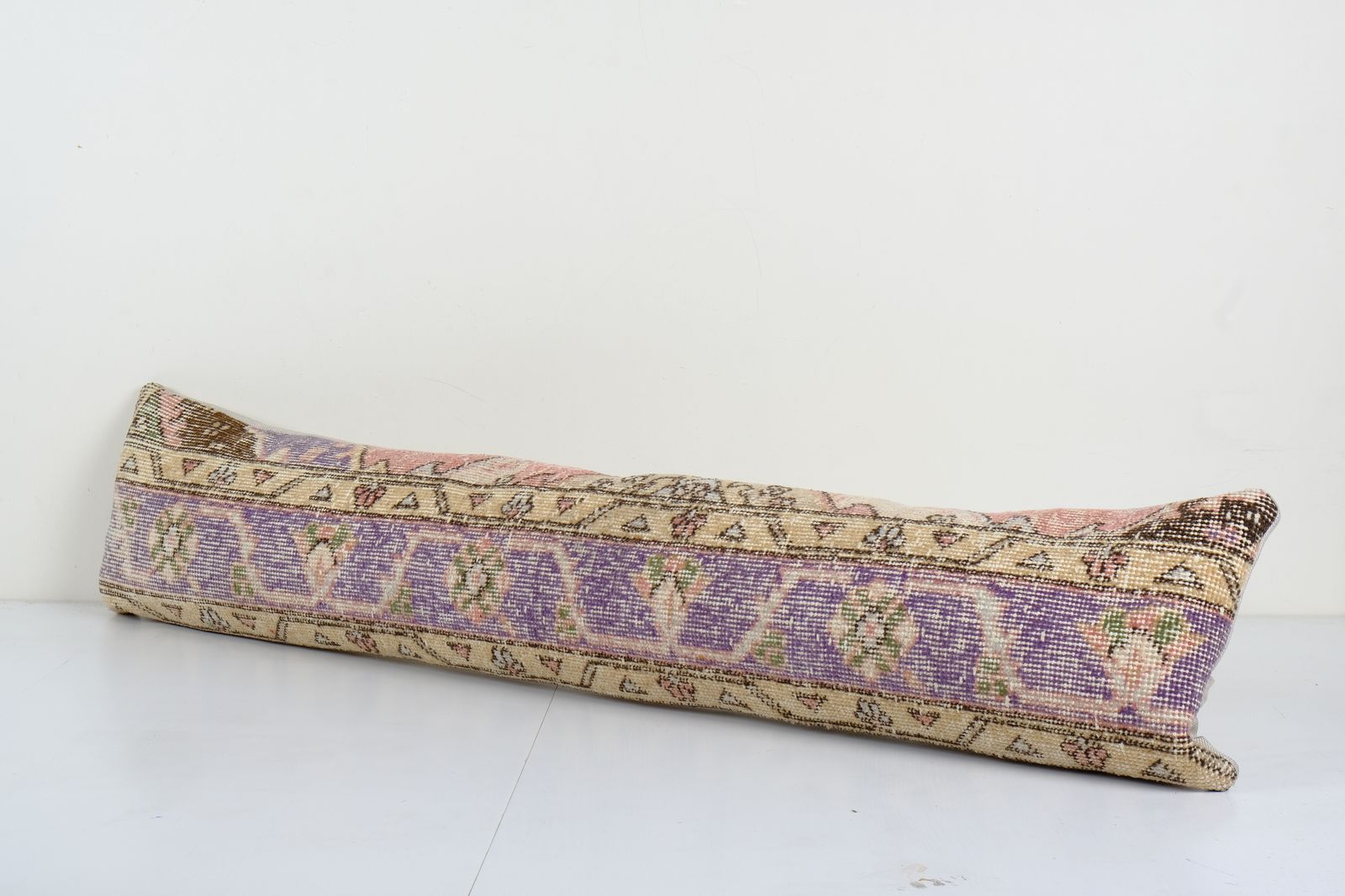 Turkish Oversize Carpet Pillow, Anatolian Blue Handmade Wool Cushion Cover 11'' X 46'' photo furniture