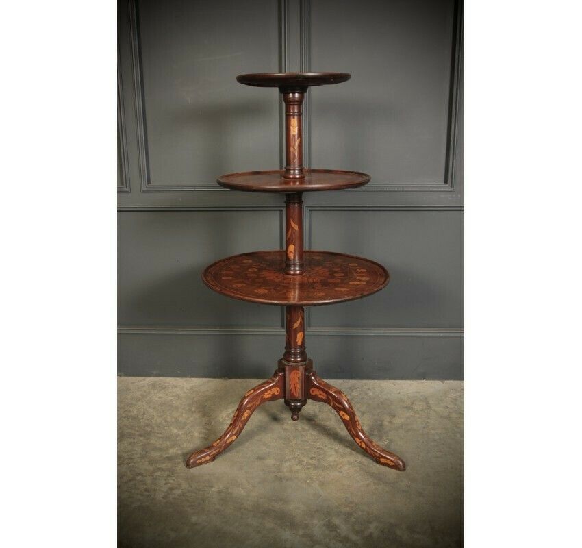 18th Century Walnut Marquetry Inlaid Dumb Waiter photo Furniture