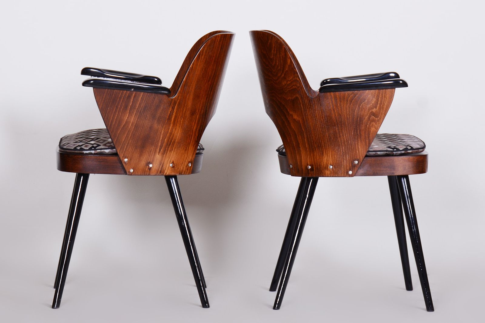 Restored Set Of Four Mid Century Beech Armchairs, Oswald Heardtl, Czechia, 1950s photo vinterior