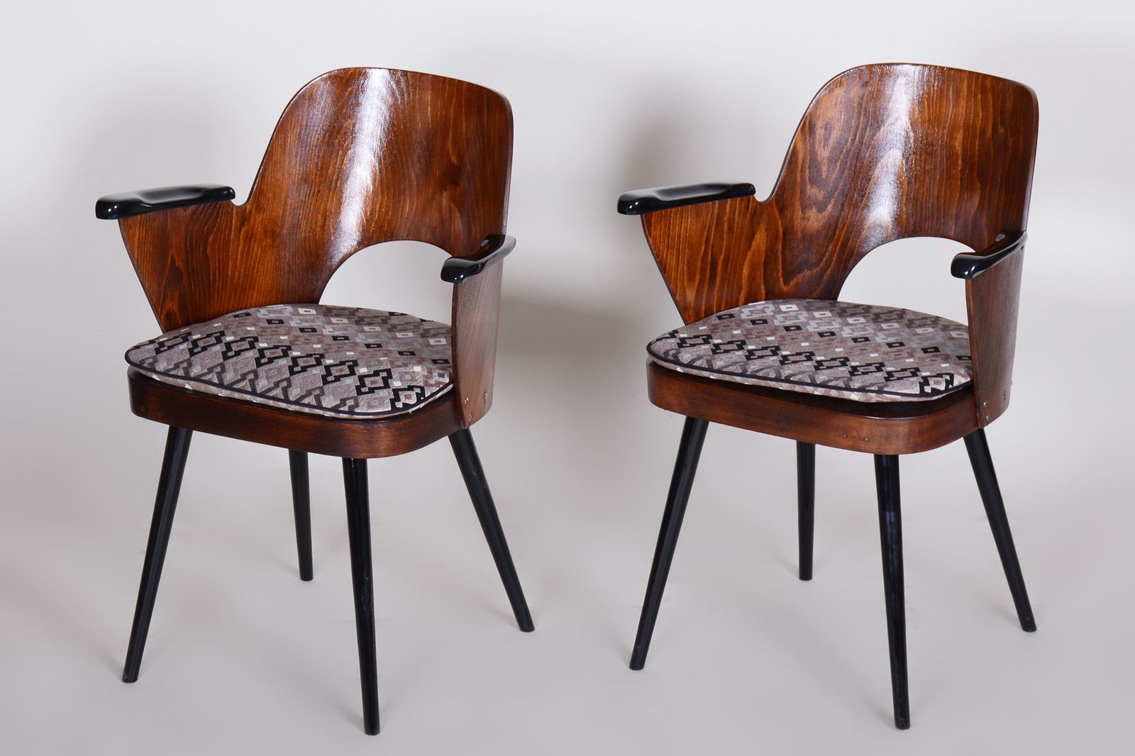 Restored Set Of Four Mid Century Beech Armchairs, Oswald Heardtl, Czechia, 1950s photo buy