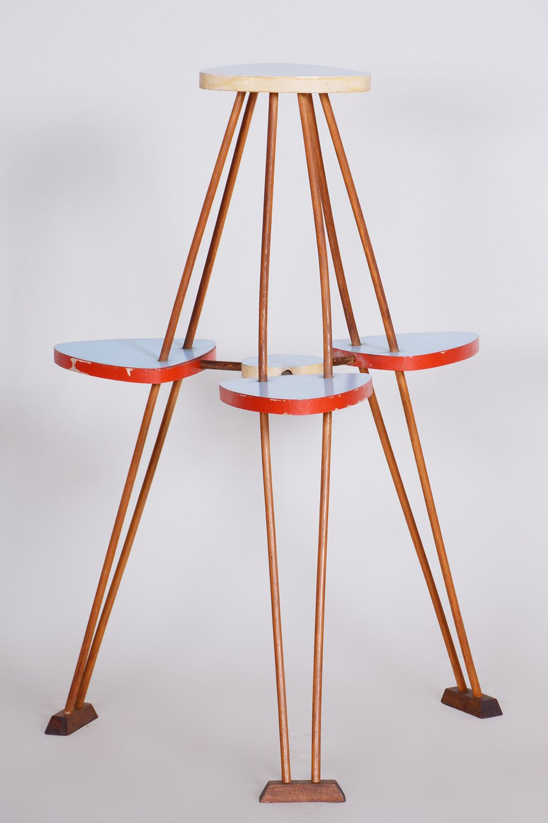Unusual Restored Mid Century Flower Stand, Beech And Umakart, Czechia, 1950s