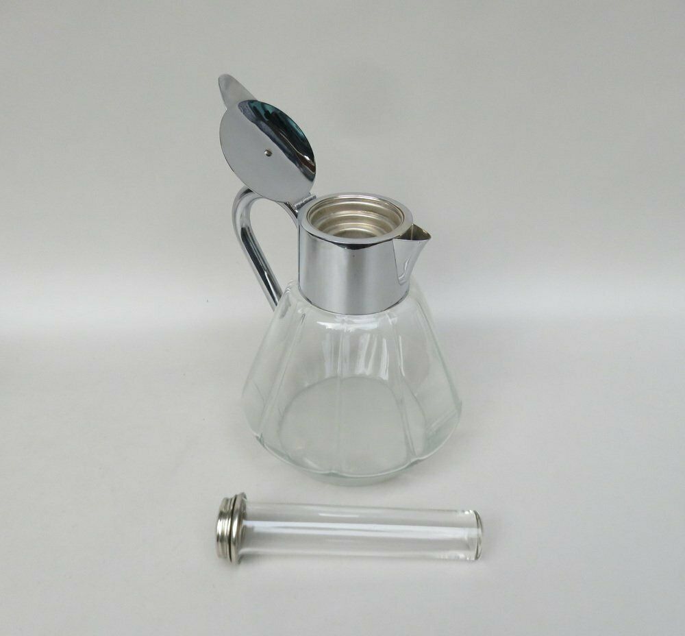 Art Deco Glass And Chrome Plated Carafe With Ice Insert, 1930s photo vinterior
