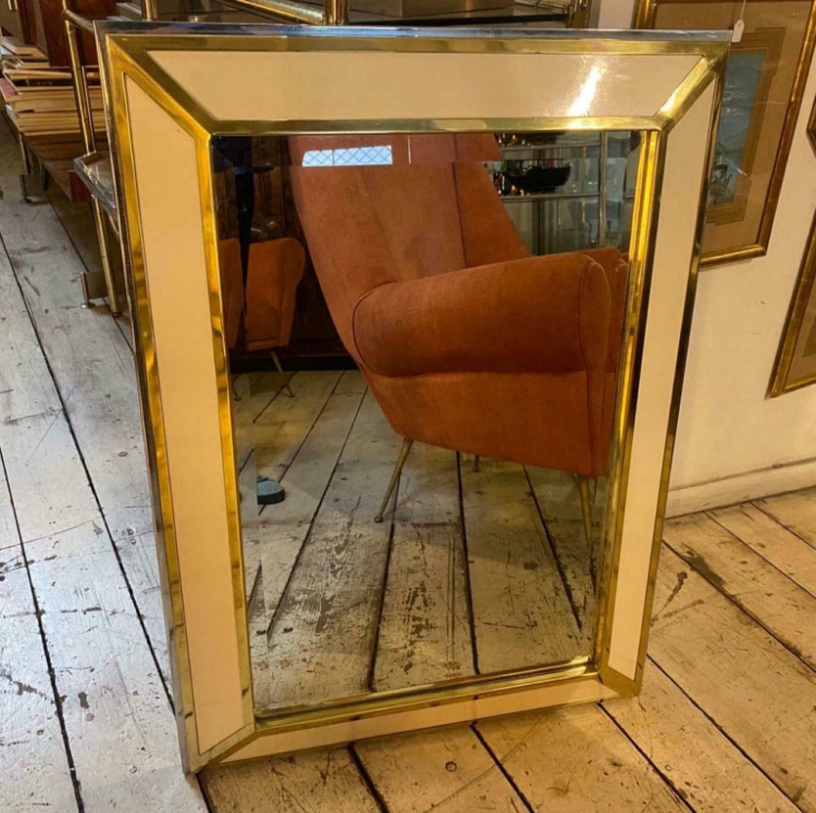 1970s Romeo Rega Style Mid Century Modern Chrome And Brass Italian Wall Mirror photo furniture