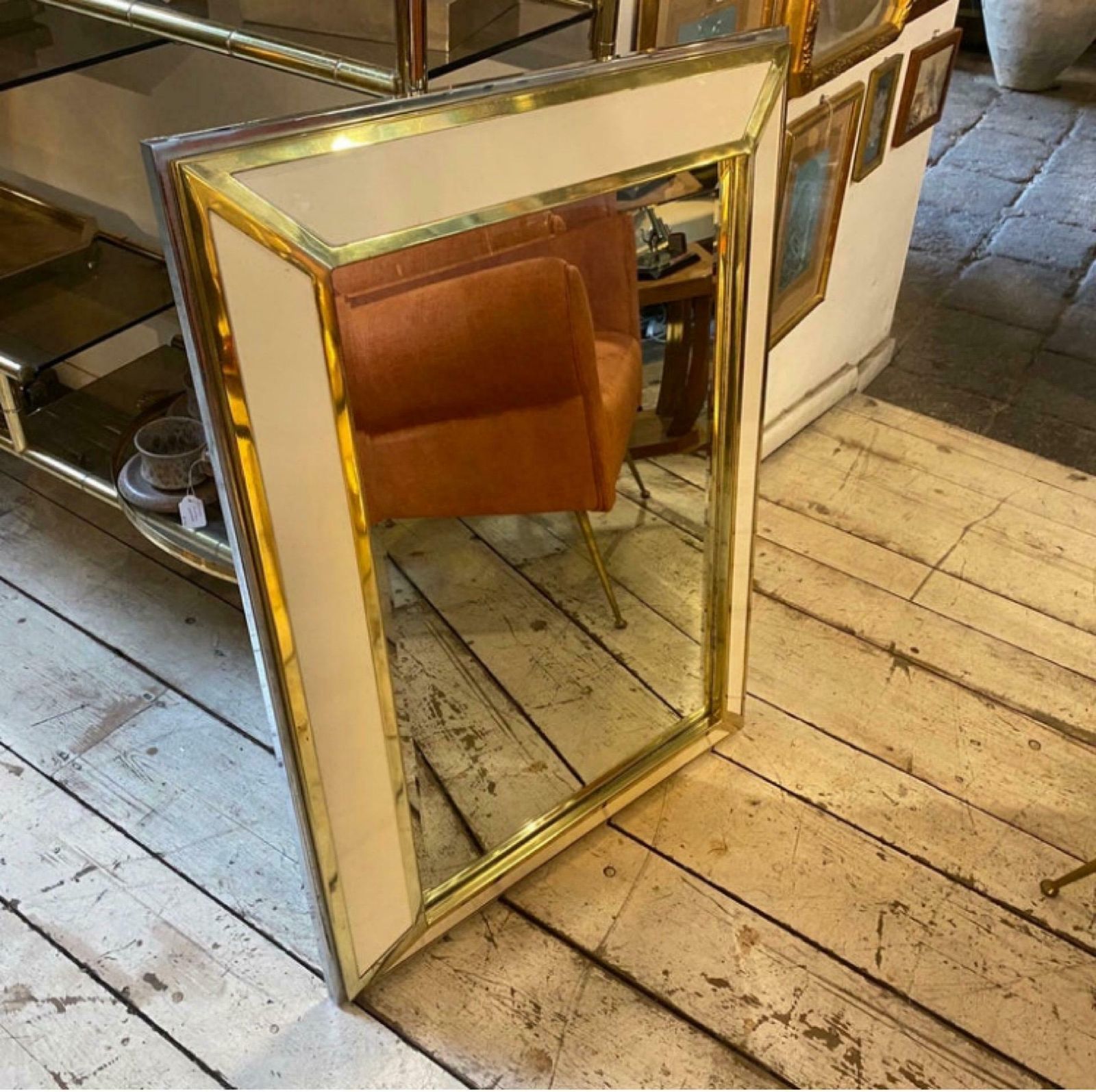 1970s Romeo Rega Style Mid Century Modern Chrome And Brass Italian Wall Mirror photo for sale