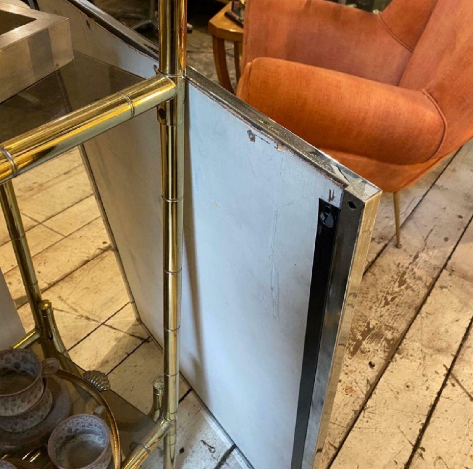 1970s Romeo Rega Style Mid Century Modern Chrome And Brass Italian Wall Mirror photo Home Decor