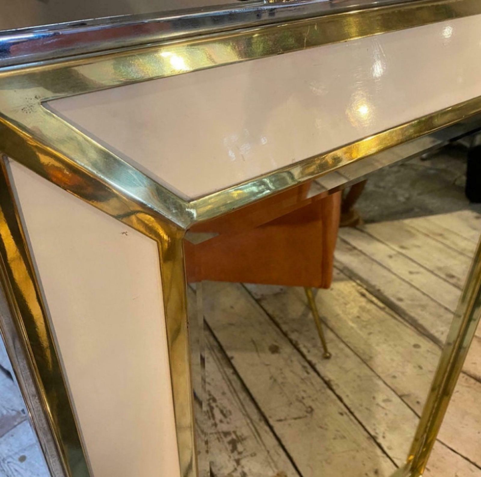 1970s Romeo Rega Style Mid Century Modern Chrome And Brass Italian Wall Mirror photo 1457.0