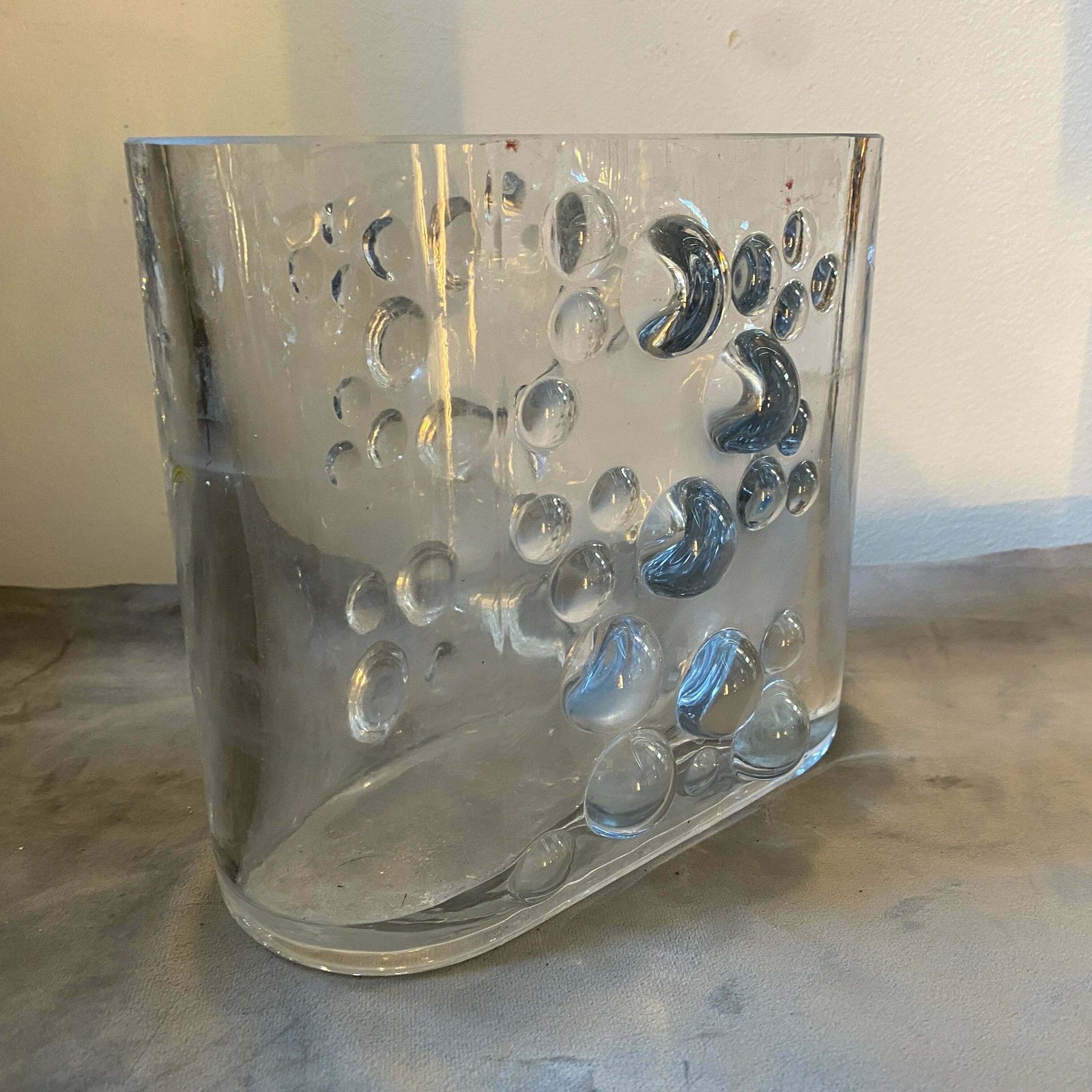 1970s Space Age Transparent Glass Italian Oval Bubble Vase photo furniture