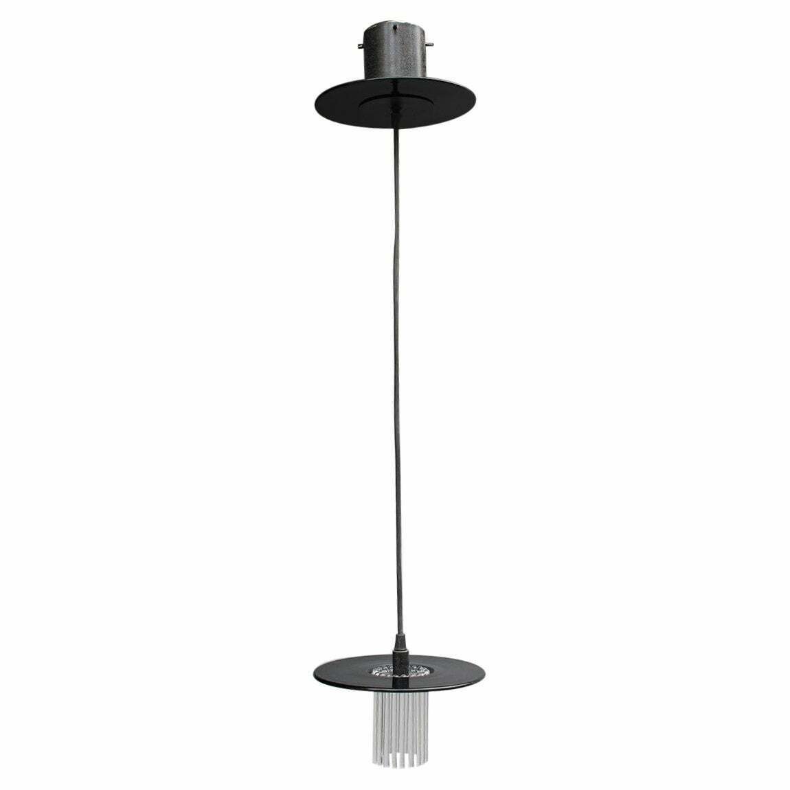 Minimal Round Chandelier 1980 Black Murano Glass Ettore Sottsass Style