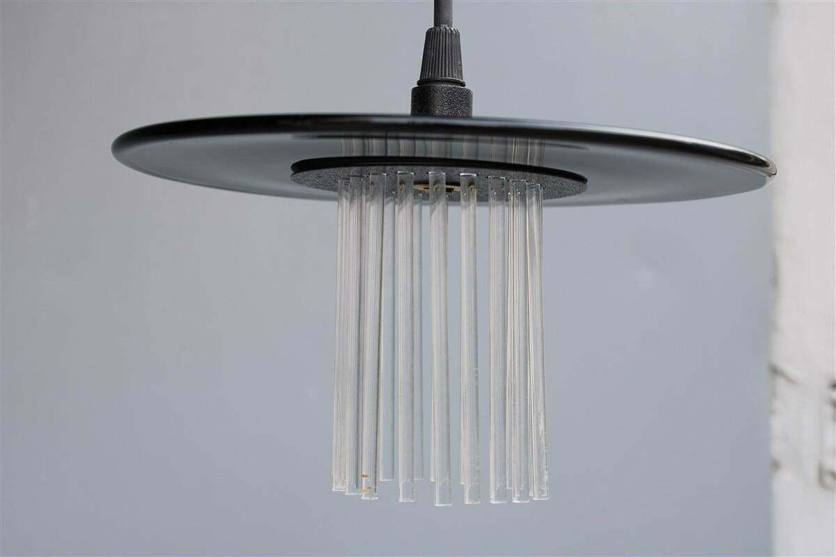 Minimal Round Chandelier 1980 Black Murano Glass Ettore Sottsass Style photo buy