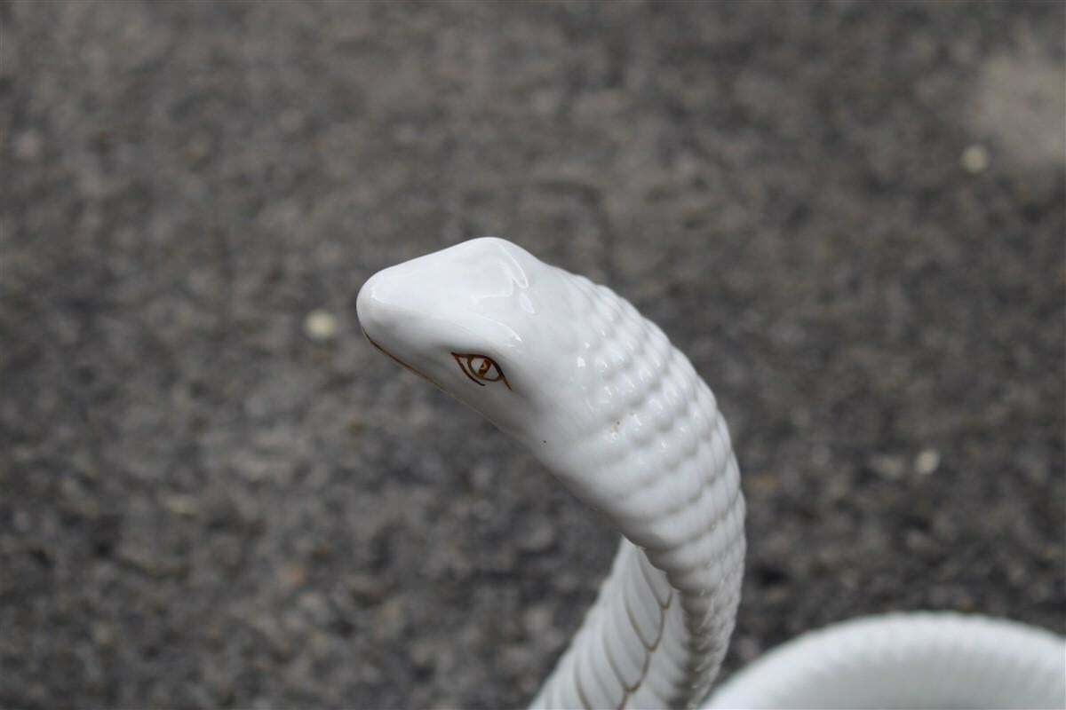 Snake Ornamental Sculpture In White And Gold Ceramic Tommaso Barbi, 1970s photo Art
