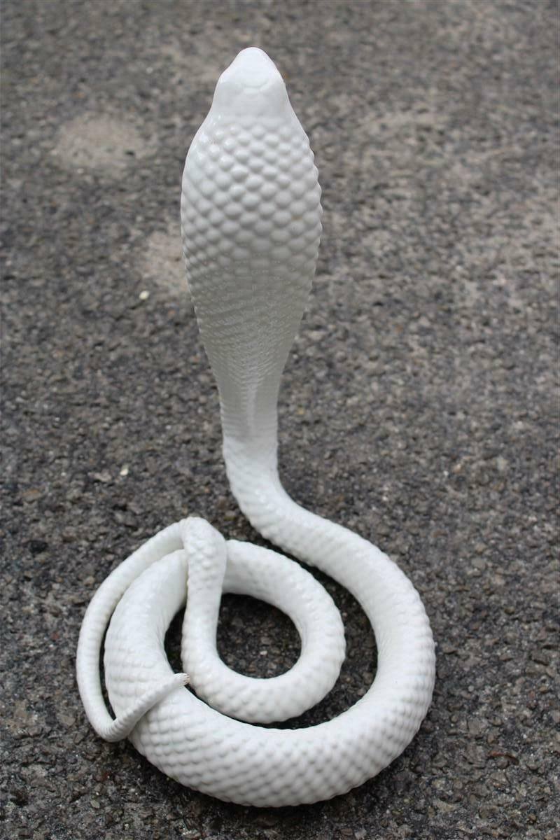 Snake Ornamental Sculpture In White And Gold Ceramic Tommaso Barbi, 1970s photo 1934.0