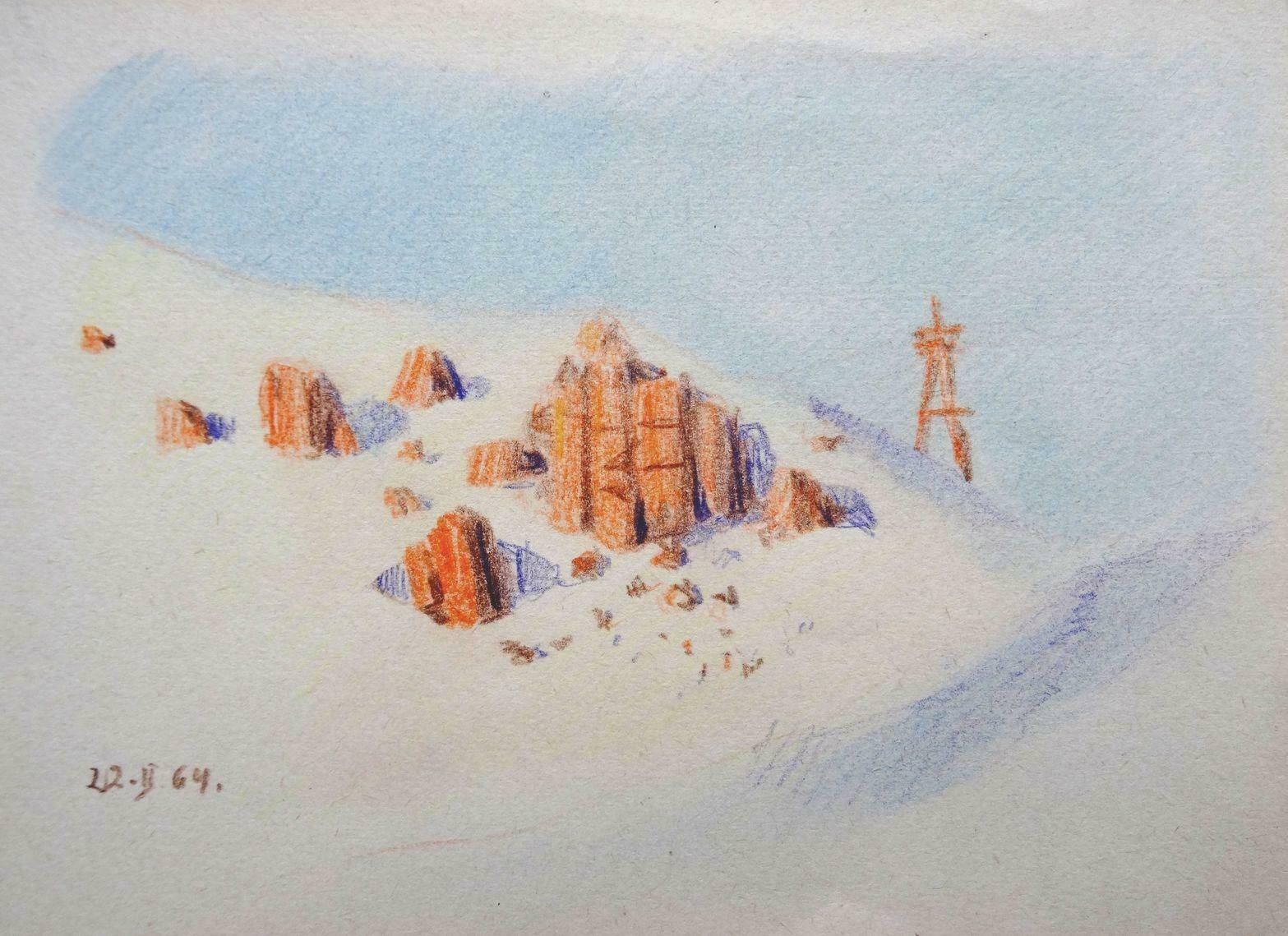 Herberts Mangolds The Village 1964, Paper/Crayons/Pencil