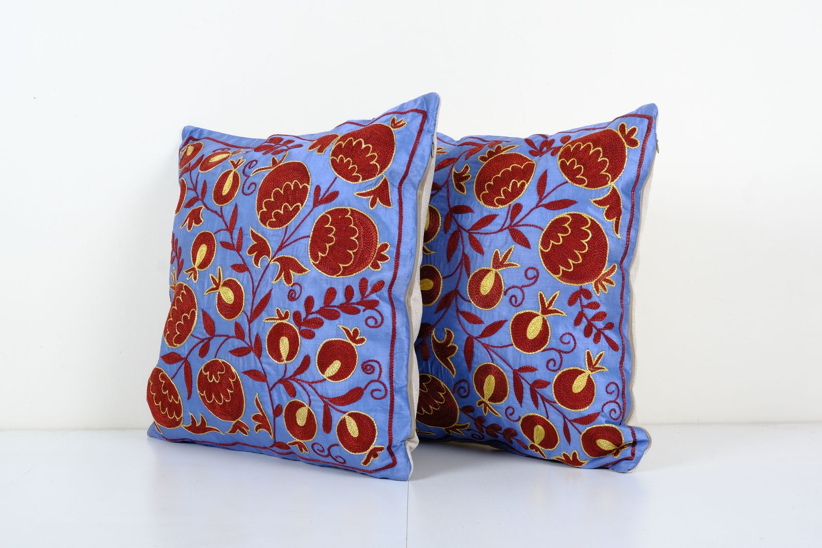 Matching Suzani Textile Pillow, Tree Of Life Motifs Embroidered Suzani Silk Cover 19'' X 19'' photo furniture