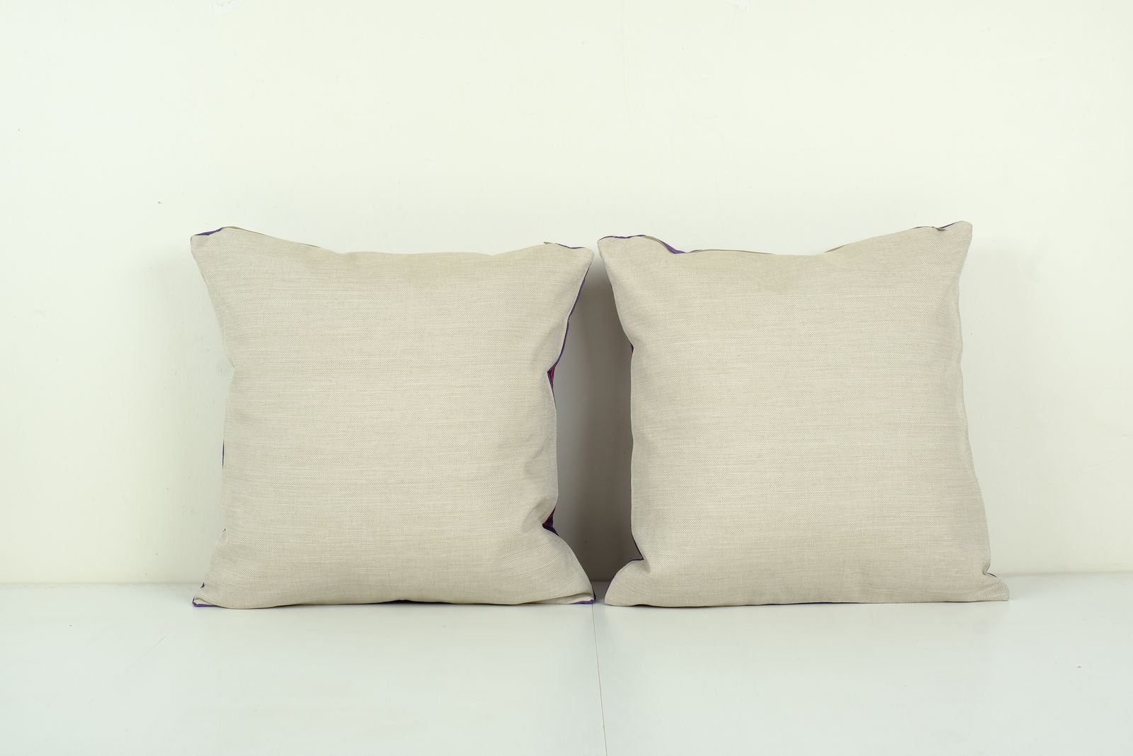 Suzani Silk On Silk Pillow, Set Of Two Uzbek Silk Purple Embroidery Cushion 19'' X 19'' photo Textiles