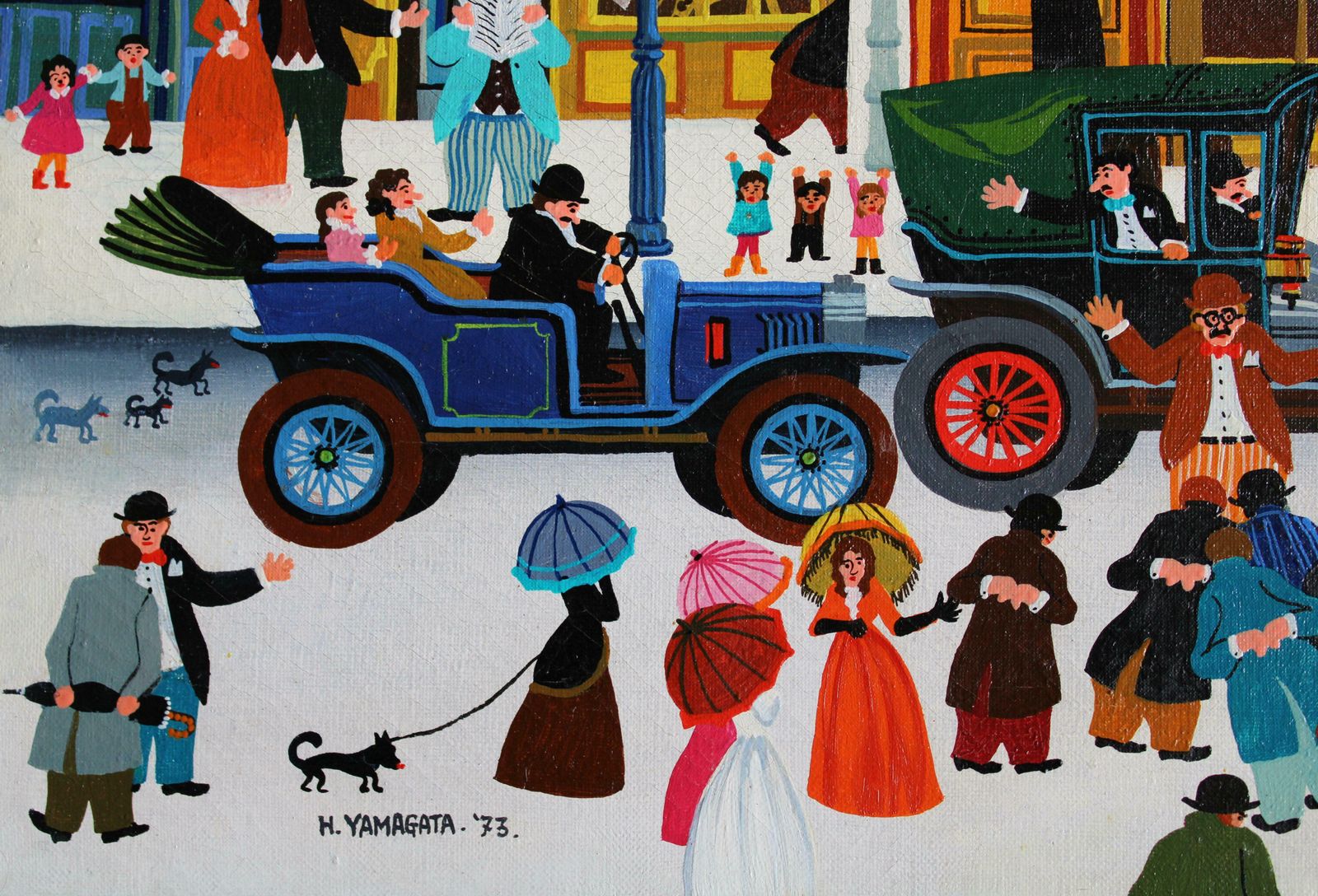 Hiro Yamagata Lively Paris Street. 1973. Oil On Canvas photo for sale